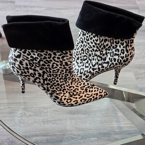 Marc Fisher Leopard Print Heeled Boots with Black Cuff